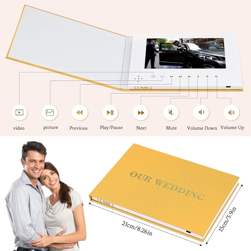 JTRF EclatView “MEMORIES” Video Greeting Book – Linen Hardcover with Gold Foil Lettering, 7-Inch HD Display, 4 GB Storage, Rechargeable Photo & Video Album Gift for Weddings, Anniversaries, Mother’s Day - Image 5